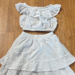 Source Unknown White Eyelet Off-Shoulder Two-Piece Dress